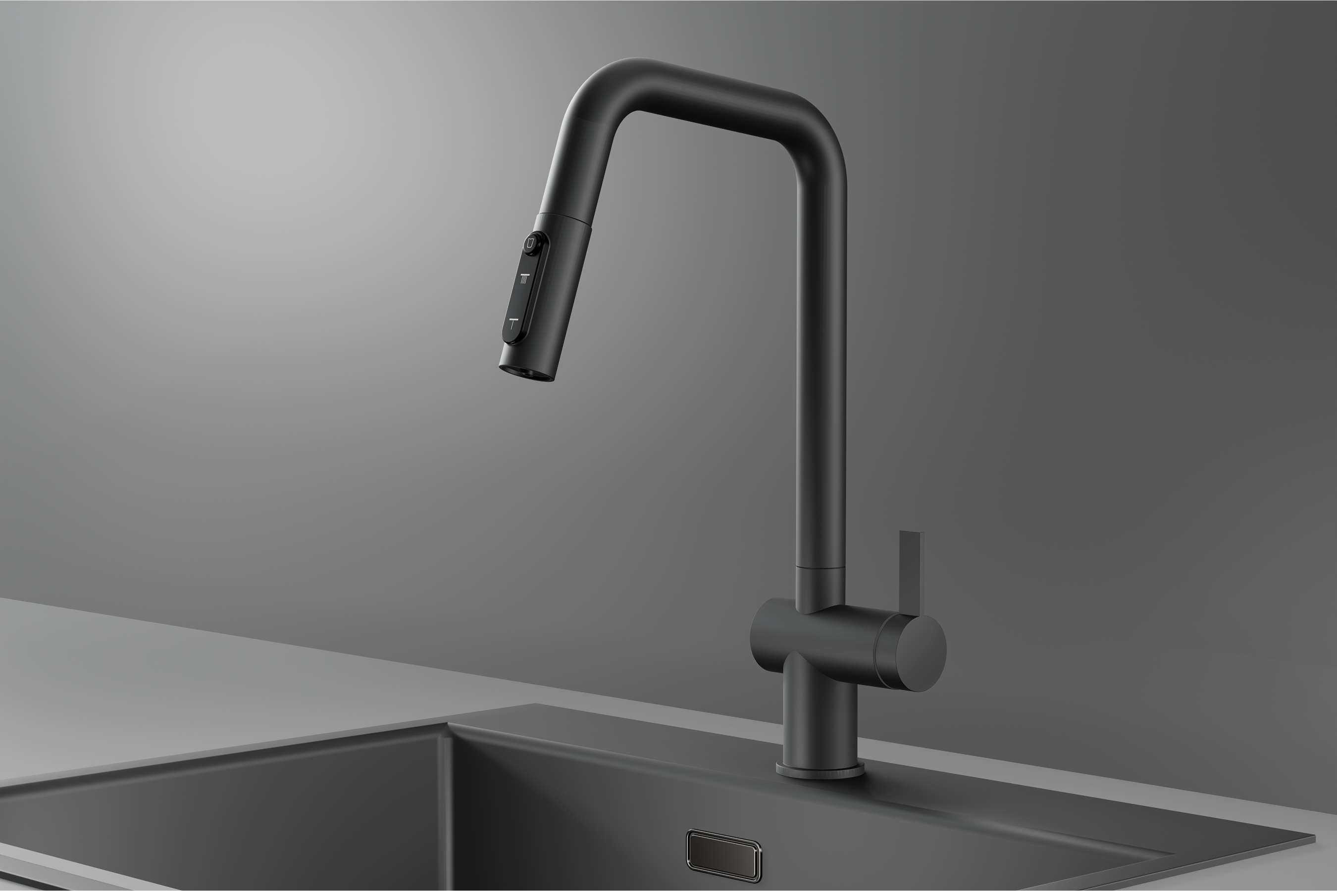 KS-7273, ГРАФИТ МАТОВЫЙ, Смеситель кухонный с выдвижным изливом с переключением на душ и фильтром,сталь