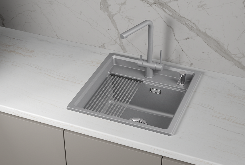 KS-5002i, АЛЮМИНИУМ  кухонная мойка, кварц