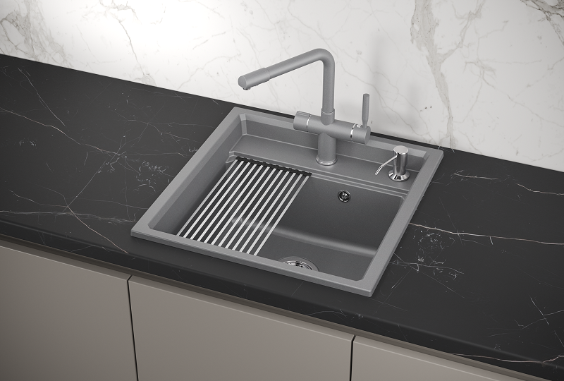 KS-5002, АЛЮМИНИУМ  кухонная мойка, кварц