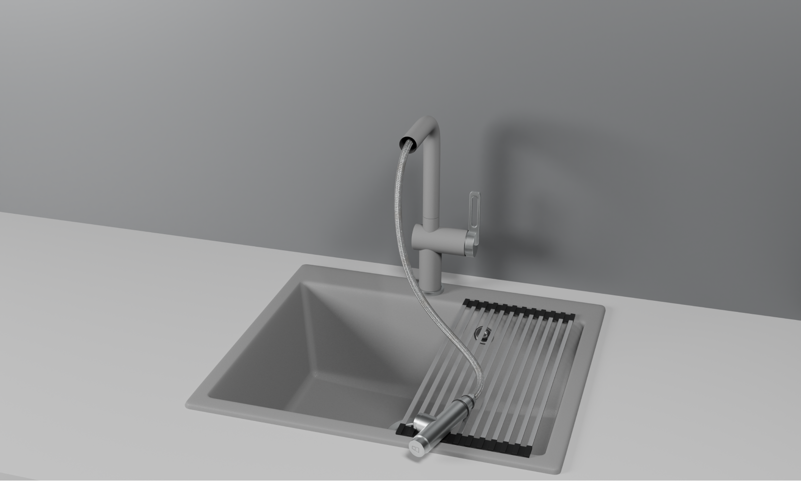 GR-8169, АЛЮМИНИУМ, СМЕСИТЕЛЬ КУХОННЫЙ С ВЫДВИЖНЫМ ИЗЛИВОМ